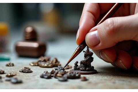 Manos pintando intrincadas miniaturas de juegos de mesa con pinceles y pinturas